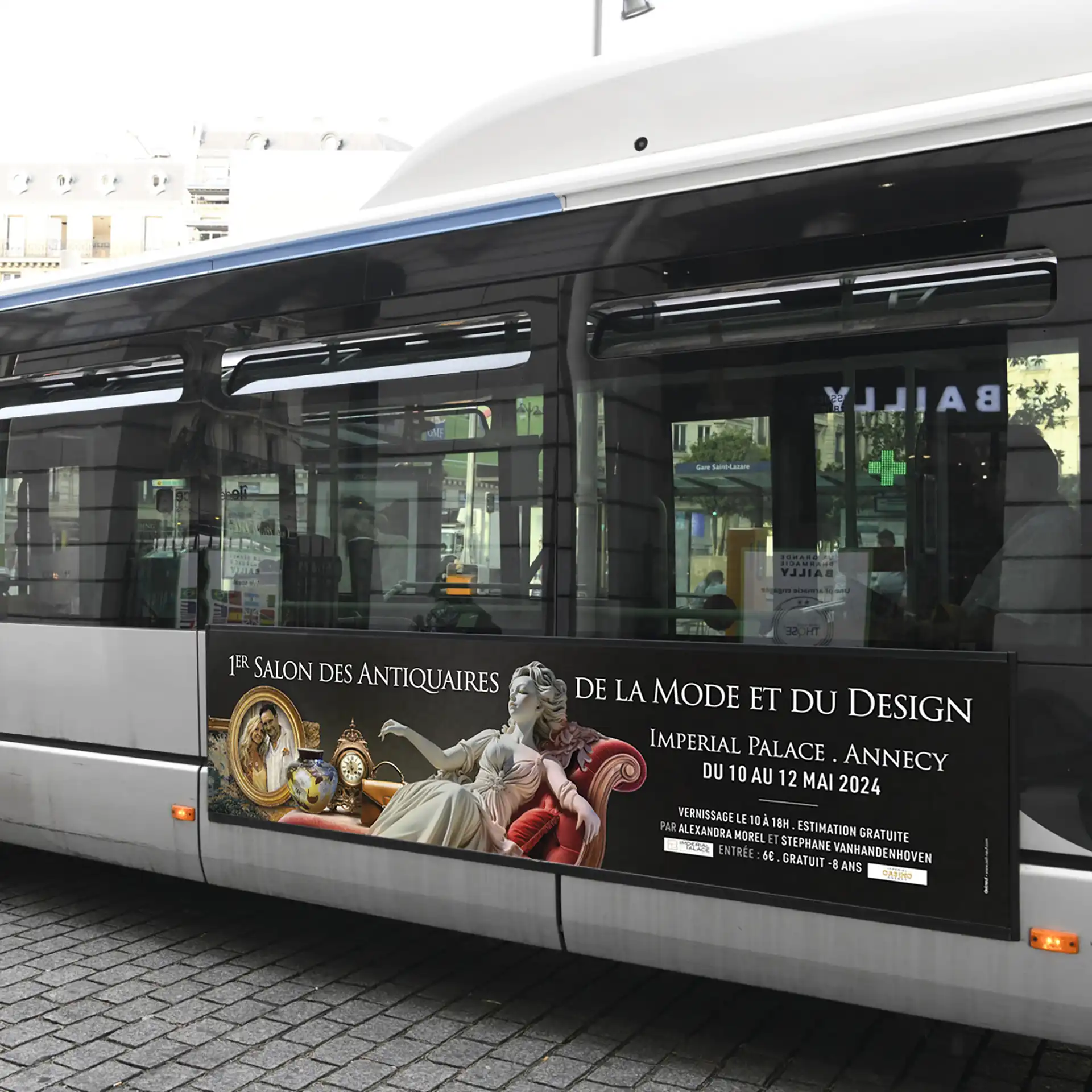 affichage-flanc-bus-sibra Flanc de bus Salon des antiquaires de la mode et du design