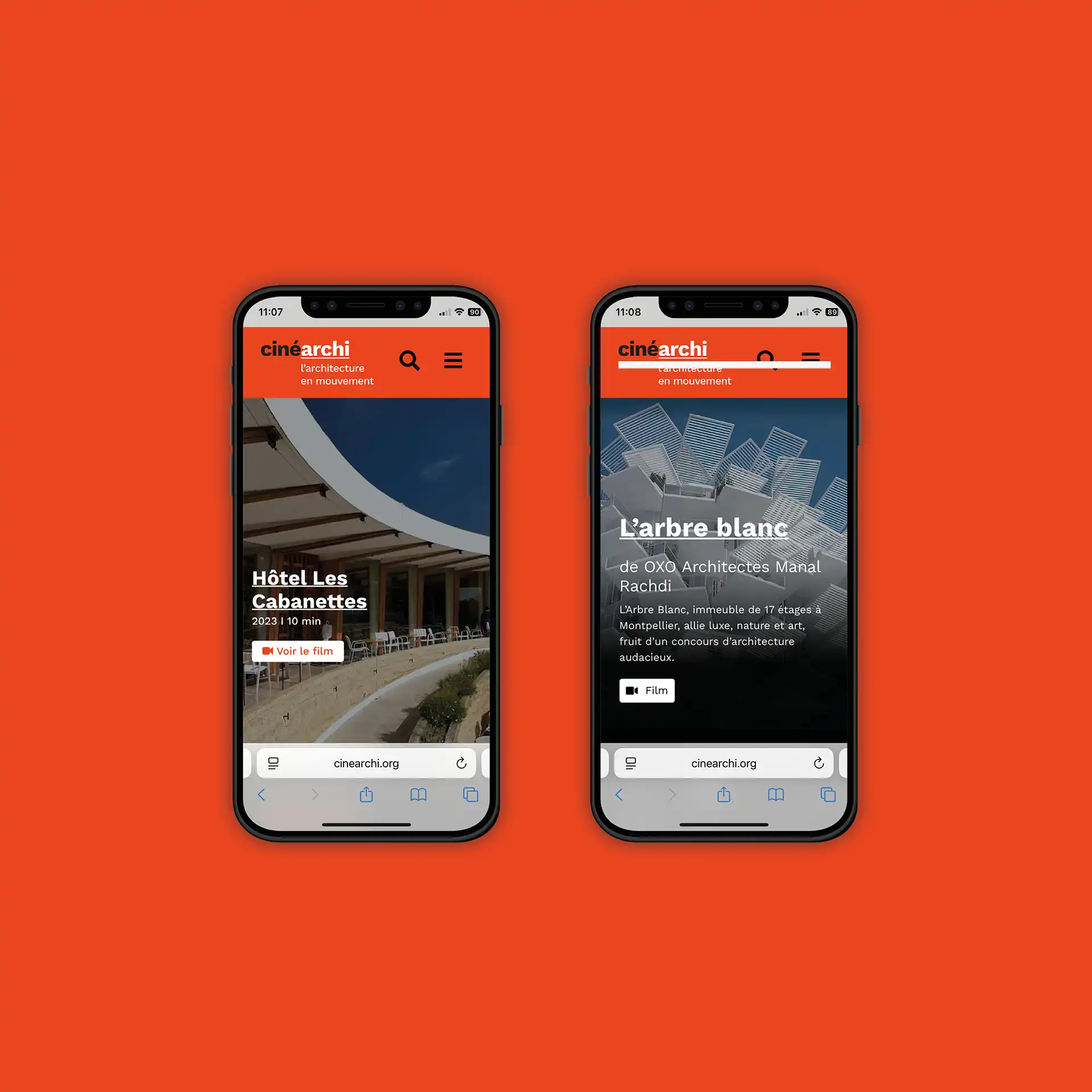 Site CineArchi responsive – interface WordPress mobile-first avec navigation fluide et lecteur vidéo intégré