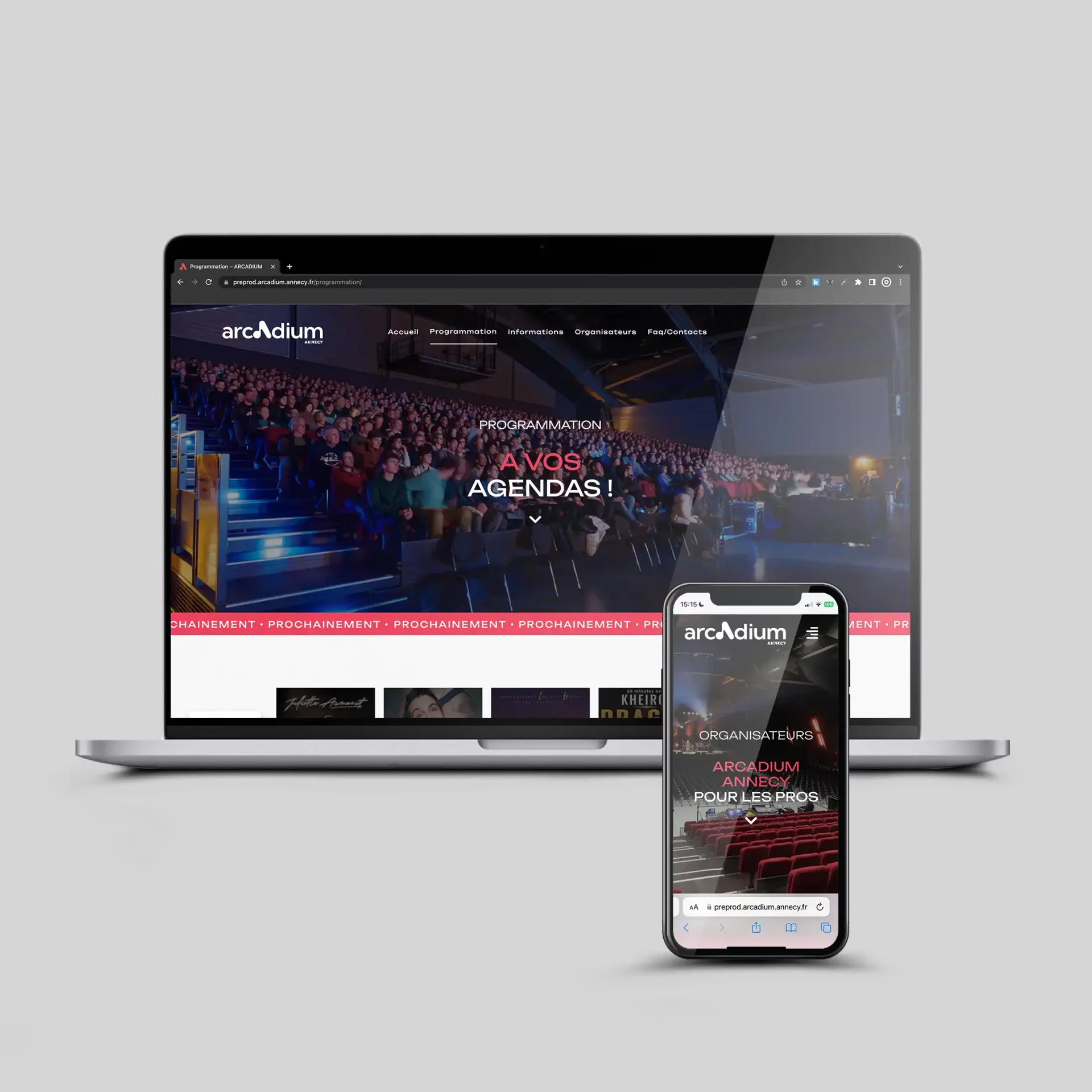 Site CineArchi affiché sur ordinateur portable – refonte WordPress avec design responsive et expérience utilisateur optimisée