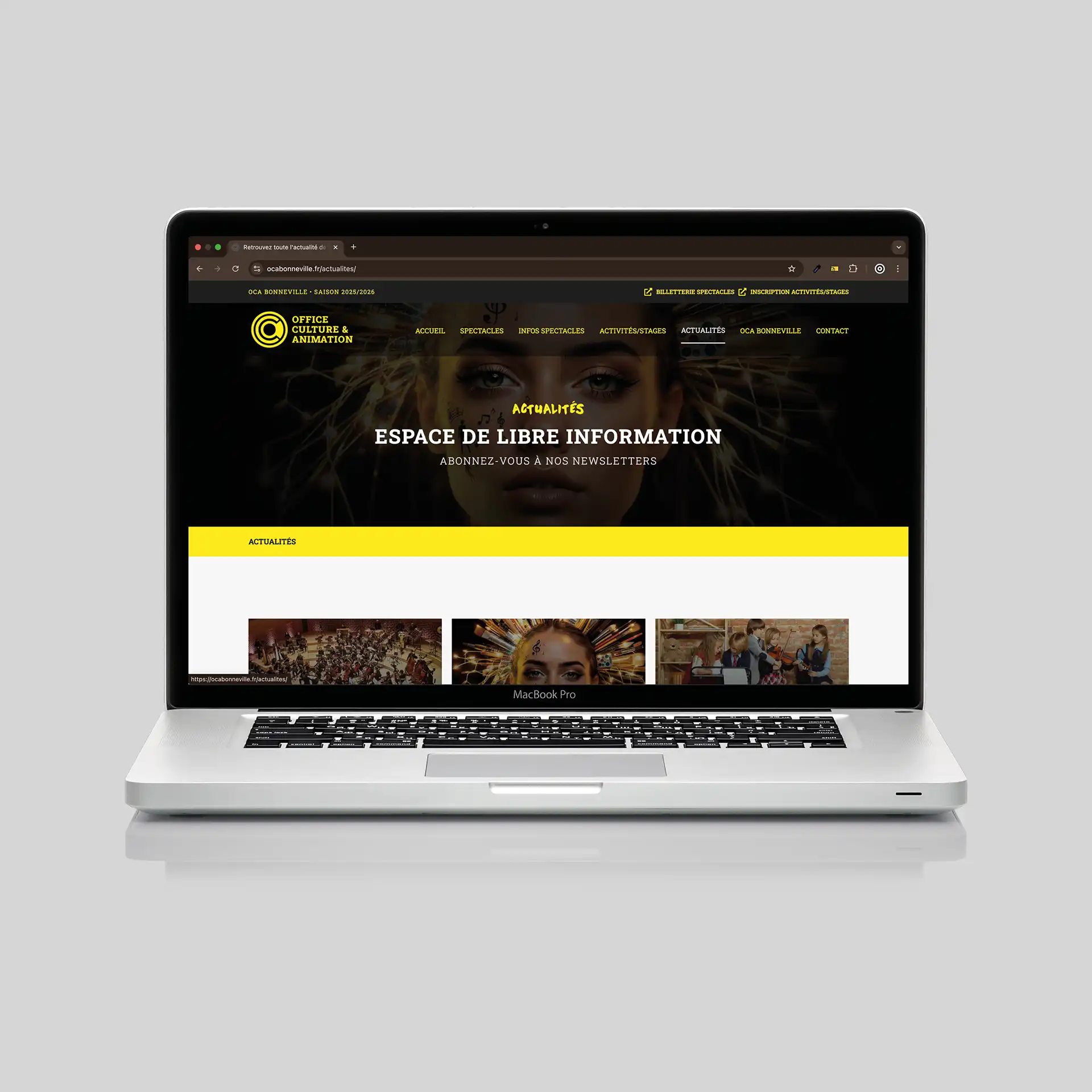 site-internet-association-cultuelle Site CineArchi affiché sur ordinateur portable – refonte WordPress avec design responsive et expérience utilisateur optimisée