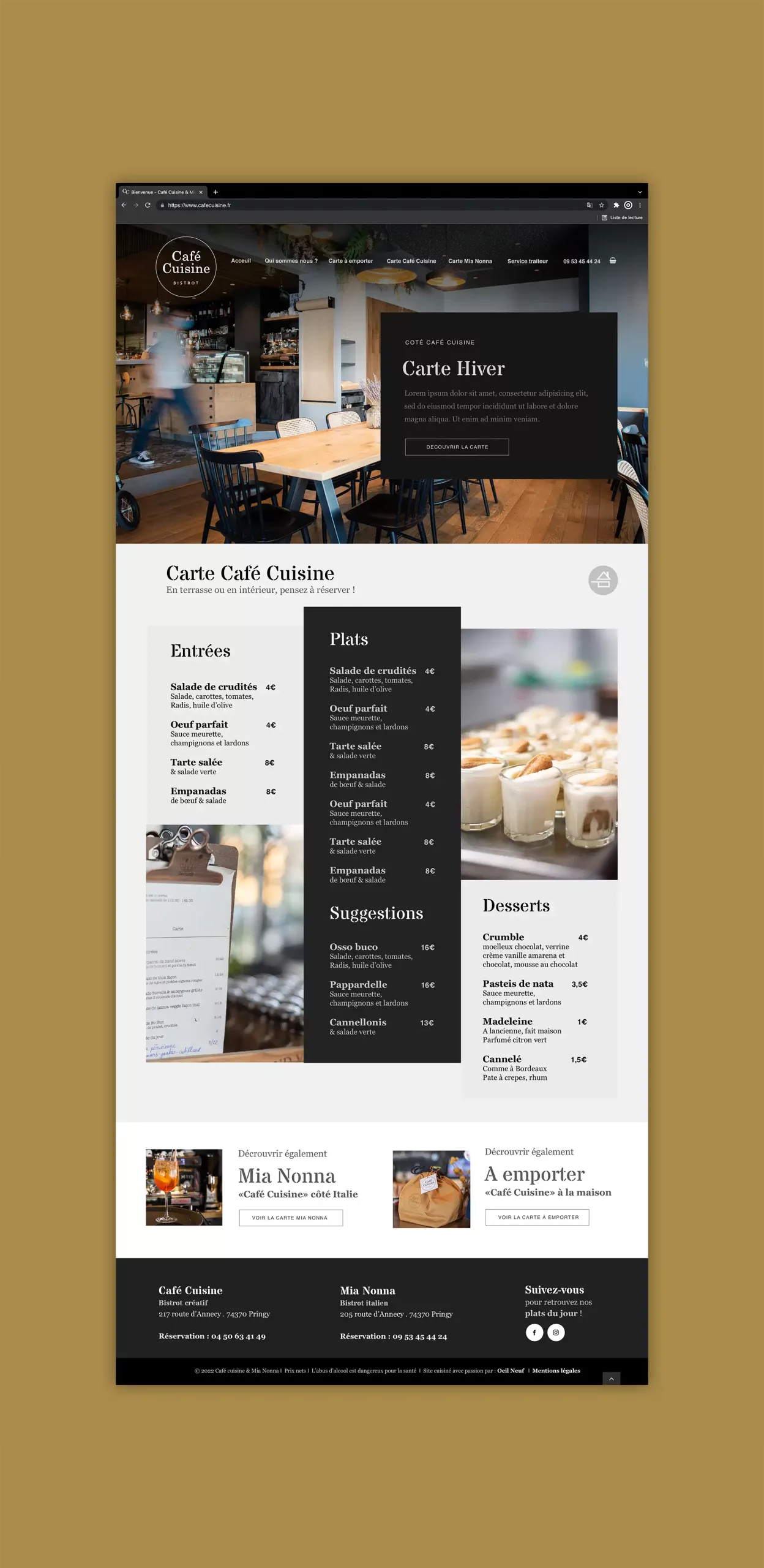 webdesign-cafe-cuisine Site CineArchi affiché sur ordinateur portable – refonte WordPress avec design responsive et expérience utilisateur optimisée