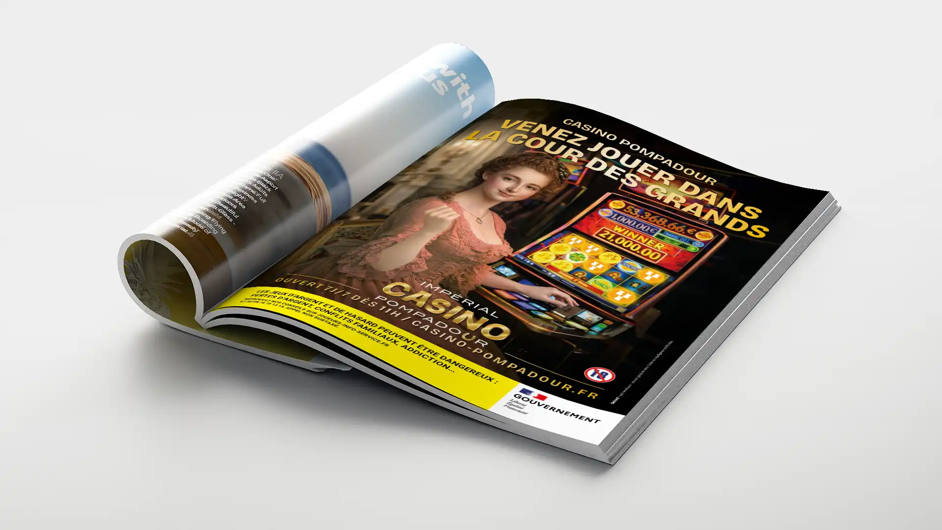 Création d’une annonce presse régionale pour l’ouverture du Casino de Pompadour, déclinée depuis la campagne de communication