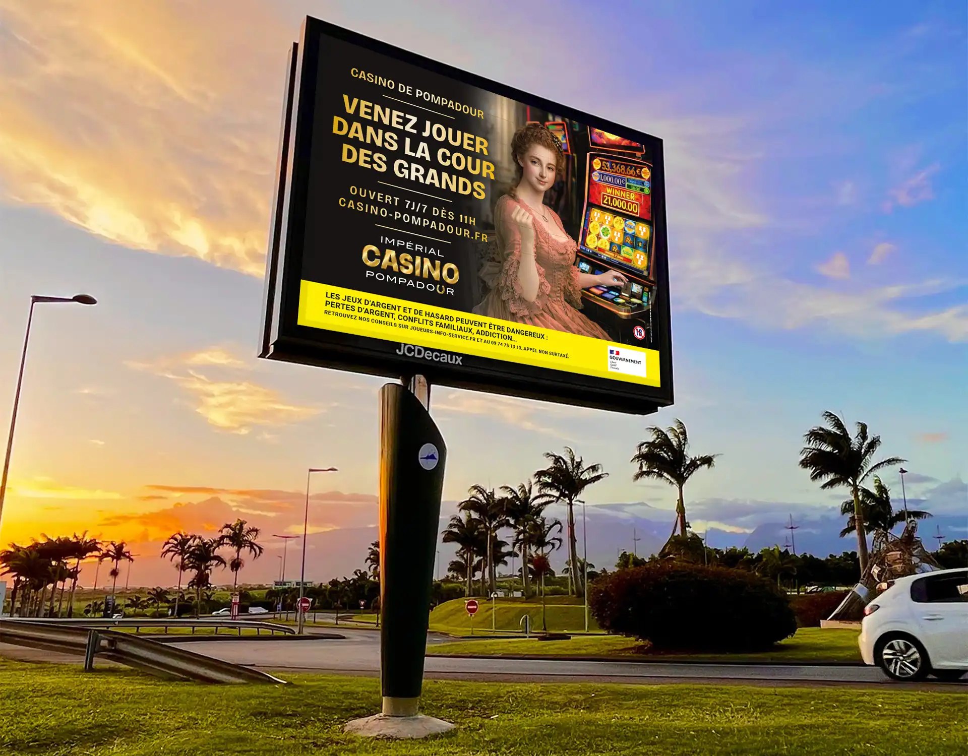 Panneau d’affichage grand format réalisé pour la campagne de communication d’ouverture du Casino de Pompadour